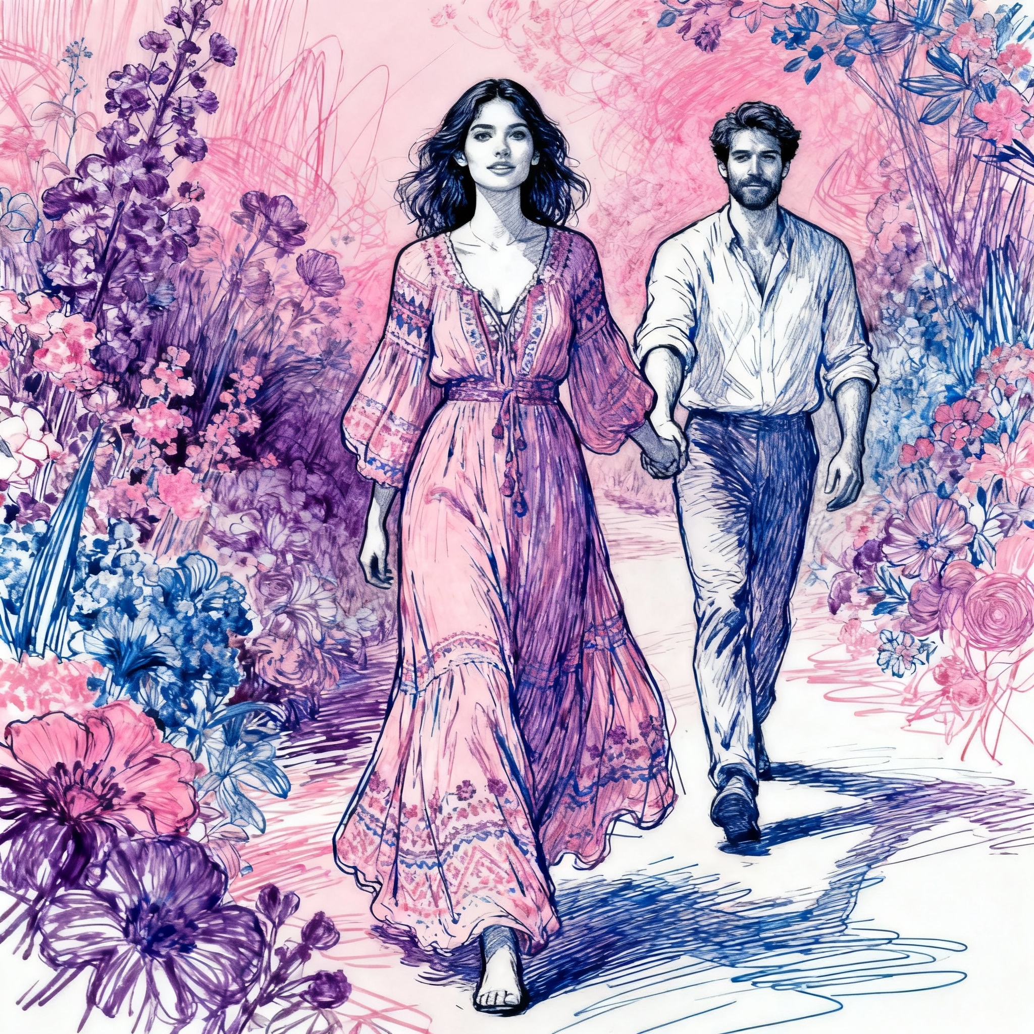 happy couple led by the woman